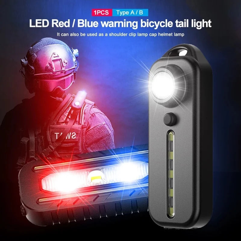 Lanterna de Emergência LED Cautela Cores Vermelha e Azul com Clip - Carregamento USB, Luz de Alerta para Ombro e Lanterna Traseira de Bicicleta