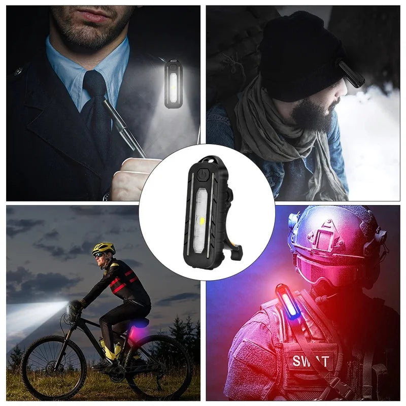 Lanterna de Emergência LED Cautela Cores Vermelha e Azul com Clip - Carregamento USB, Luz de Alerta para Ombro e Lanterna Traseira de Bicicleta